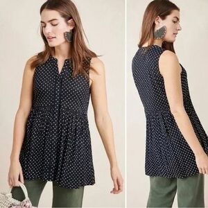Anthropologie Nia Tunic Top - Size M - Navy with White Polkadots